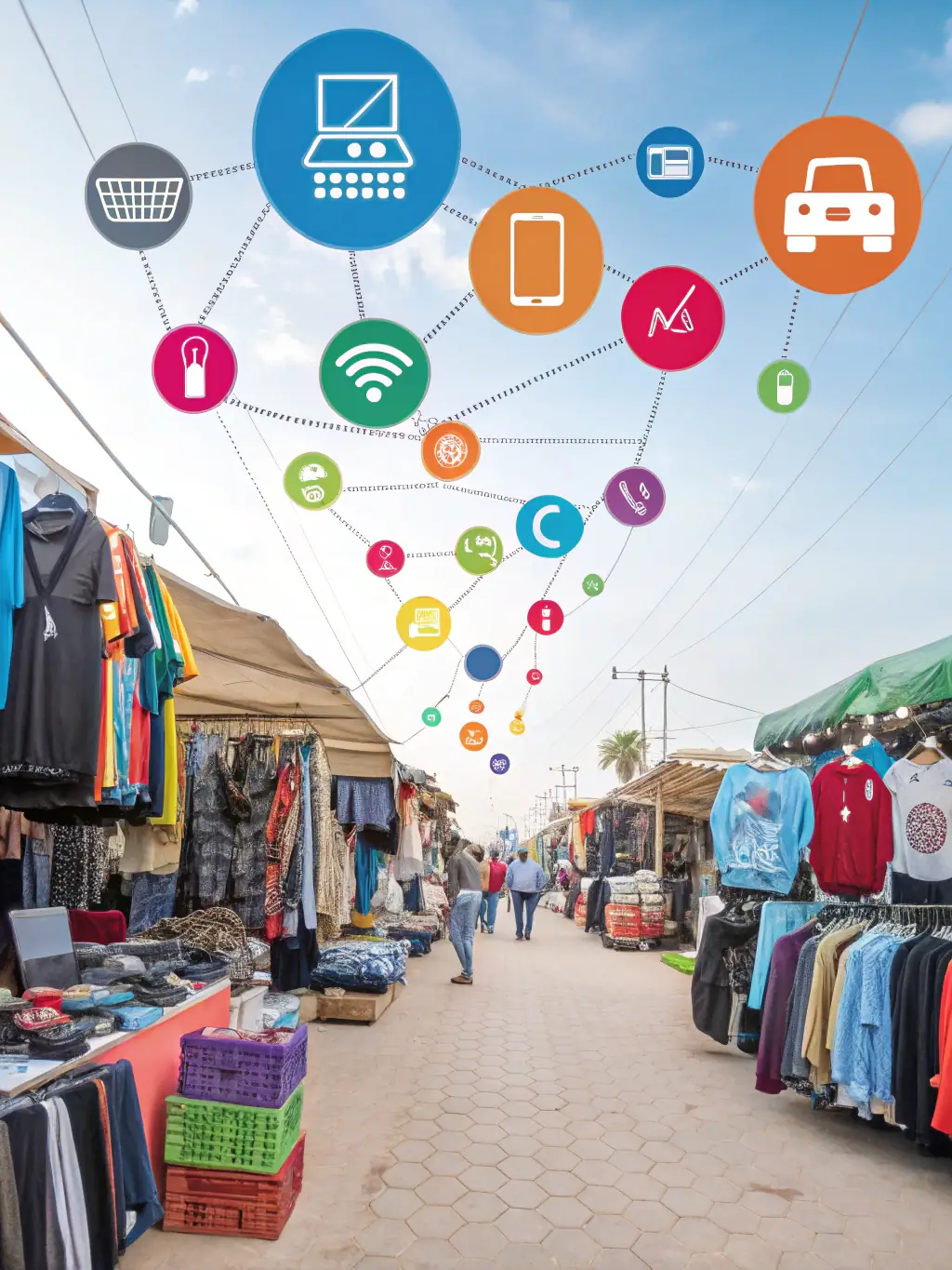 A vibrant online marketplace interface with diverse product listings and customer reviews, representing the e-commerce sector and the role of AI in enhancing online sales.
